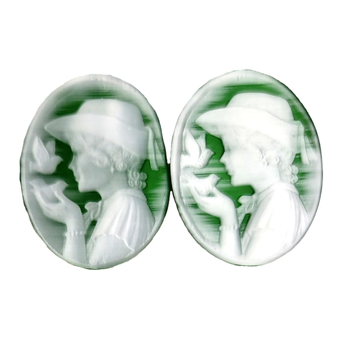 27X35MM WOMAN WITH BIRD CAMEO CAT'S EYE GREEN